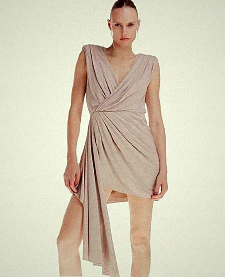 KAREN MILLEN Beiges Kleid, weit geschnitten mit tiefem Ausschnitt, B1C
