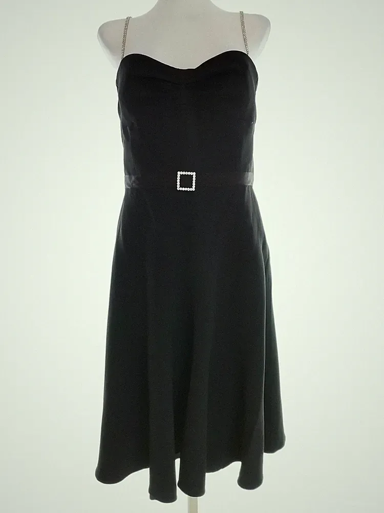 KAREN MILLEN Damen A-Linien-Kleid Gr. 42 Schwarz Ärmellos Kristalle Midi
