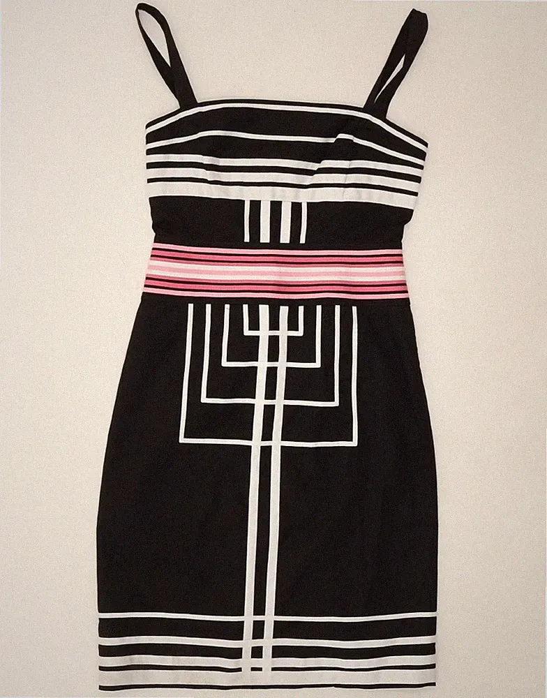 Karen Millen Damen ärmelloses Etuikleid UK 10 Small schwarz gestreift YH02