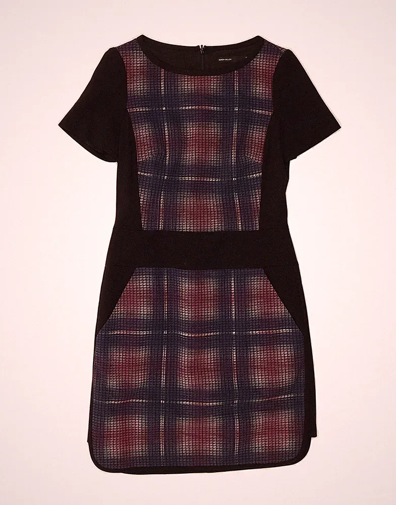 Karen Millen Damen Etuikleid UK 10 Small schwarz kariert Viskose CH13