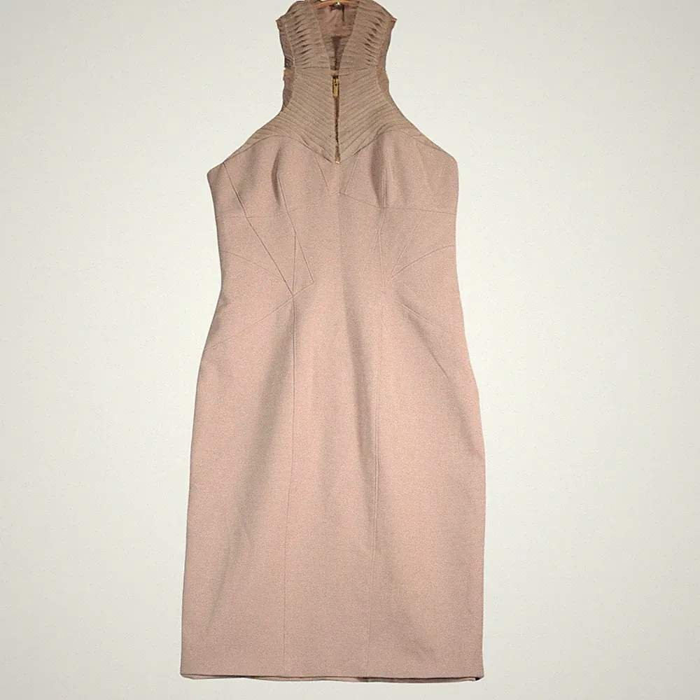 Karen Millen Kleid UK 12 Nude Bodycon abgesetzt Mieder Hochzeit Gast Anlass