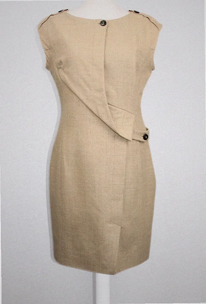 Karen Millen Kleid Wolle Etui Bleistift UK 14 beige camel hinten offen Bürokleidung