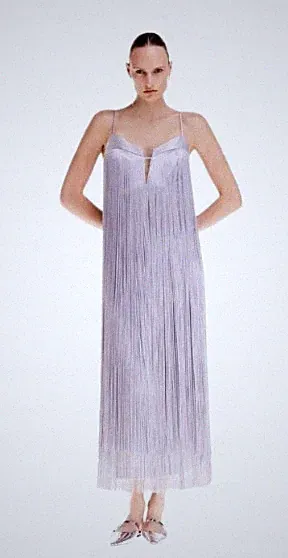 Karen Millen Silber Fransen-Midikleid Tall 40