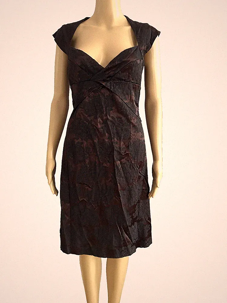 Karen Millen Vintage 90er Y2K braun schwarz Blumen Spitze Etuikleid UK 12 US 8