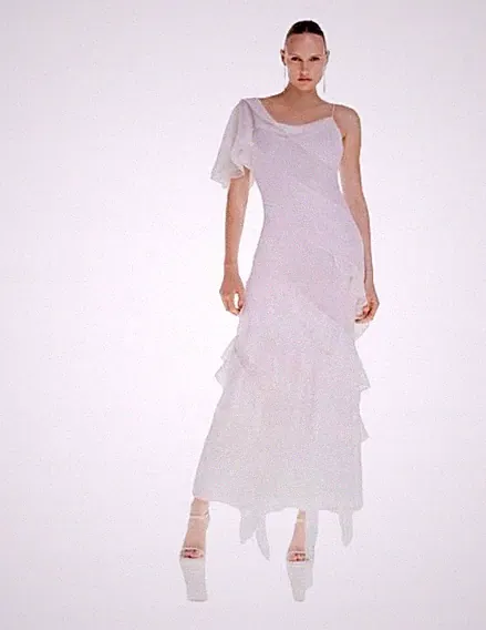 KAREN MILLEN Weißes Midikleid mit Rüschen und asymmetrischem Ärmel 40 B1C