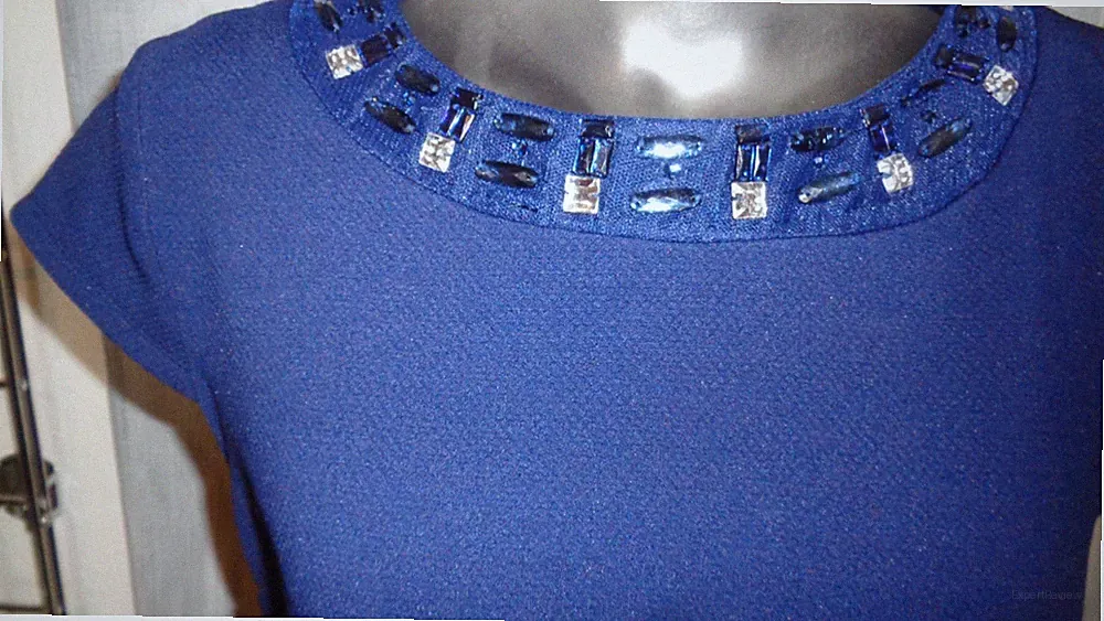 Karin Stevens Etuikleid verzierten Rundhalsausschnitt Blau Größe 36/38