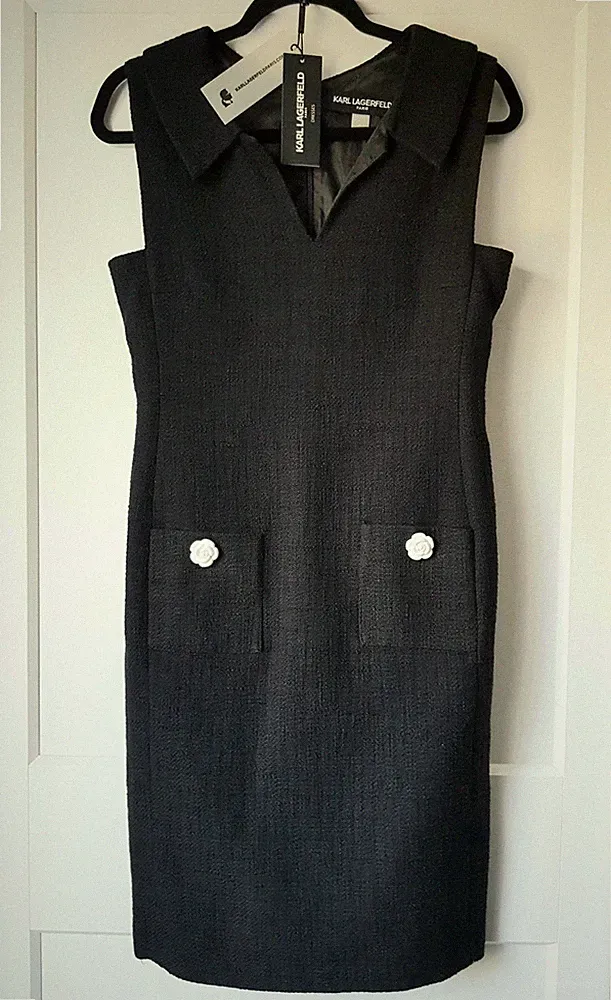 💎KARL LAGERFELD💎 Etuikleid/ Dress💎 Boucle'💎Midi 💎 schwarz 💎 Gr 4 / Gr 34