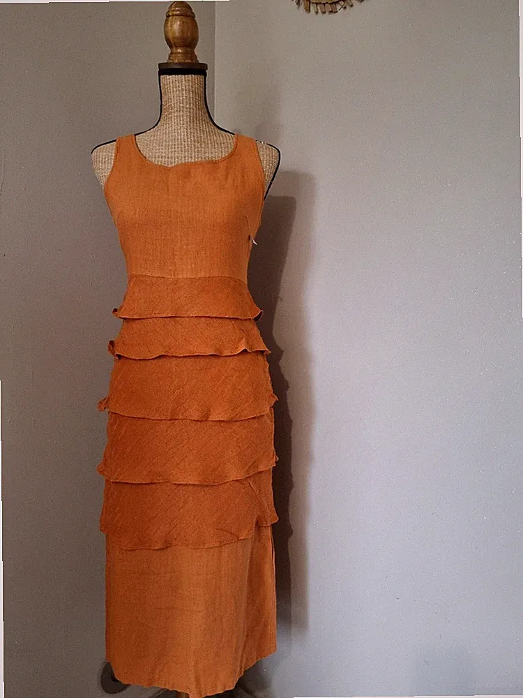 KATHERINE VASSEUR MADE IN FRANCE: WUNDERSCHÖNES KLEID 100% LEINEN VOLANT HOCHWERTIG
