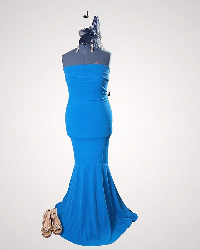 Kelly Mermaid Maxi Tube Sleeveless Prom, Wedding Guest Dress, Lace Bck - Blue XL