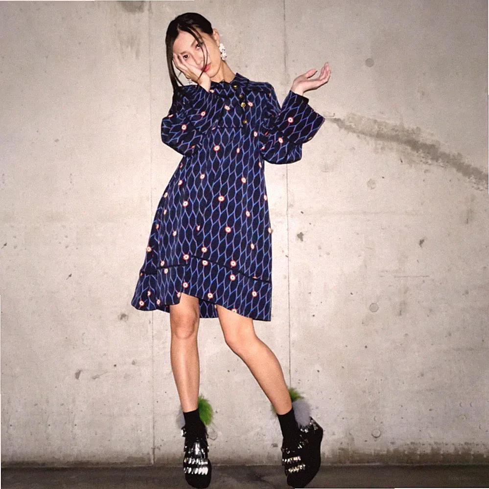 KENZO x H&M A-Linie Shirt Kleid Tunika 100% SEIDE Ungefüttert Blau Schwarz...