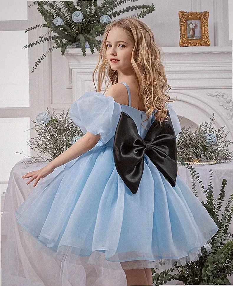 Kinder Mädchen Blume Brautjungfer Schleife Organza Prinzessin Kleid Party#