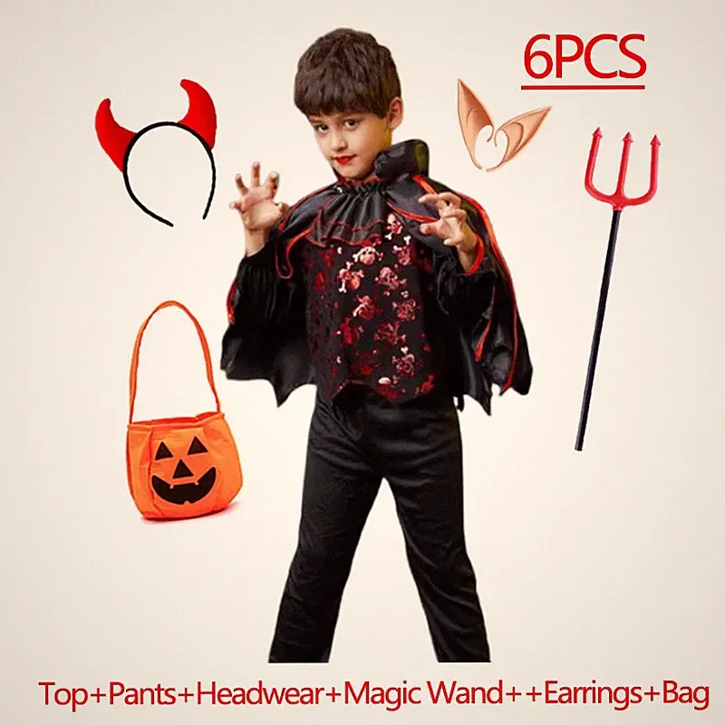 Kinder Vampir Kleid - Gothic Cosplay Kostüm für Jungen & Mädchen Halloween Outfit