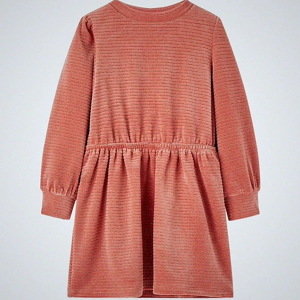 Kinderkleid mit Langen Ärmeln A-Linie Kinder Kleid Rundhalsausschnitt Mittelrosa