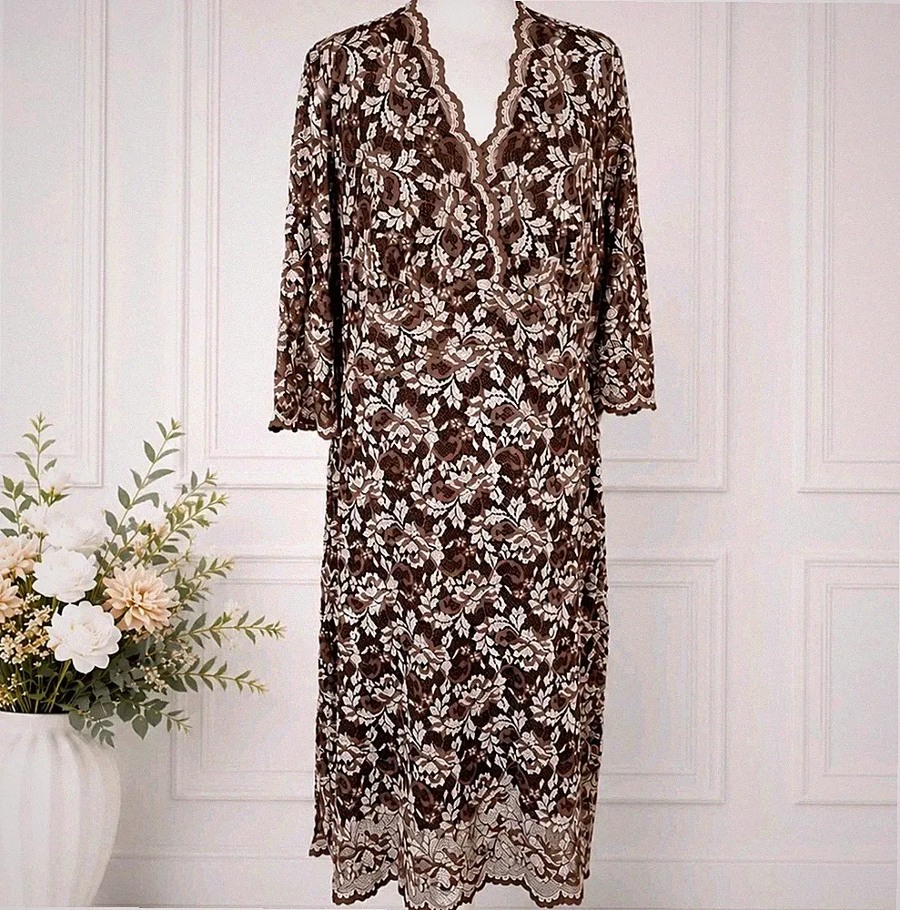 Kiyonna Wickelkleid Spitze UK 20 22 Übergröße braun Anlass Hochzeit Gast