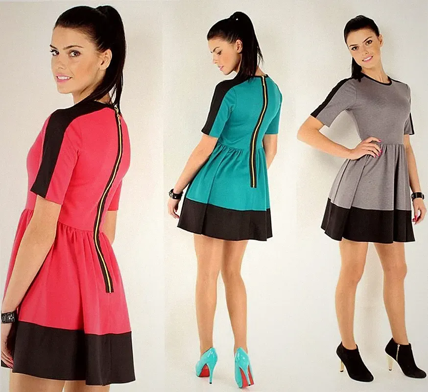 Klassisches Minikleid Longshirt 2 Farbig Tunika Top Gr. 36 38, M62