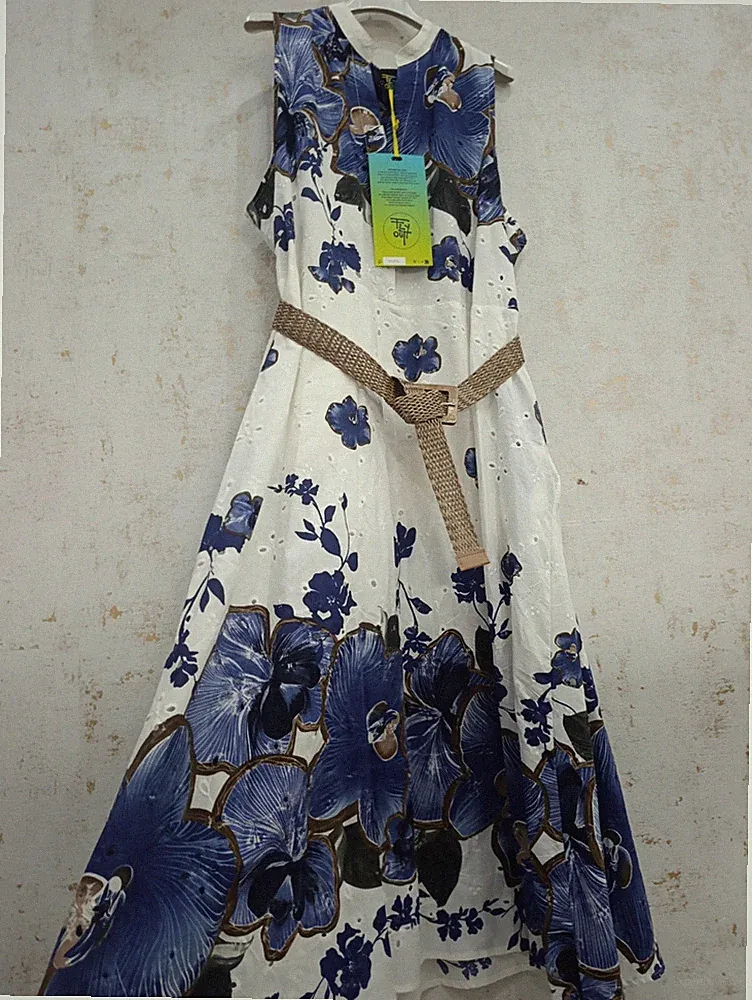 Kleid 100% Baumwolle Spitze San Carlo, weiß-blau, neu, Party 44 bis 52