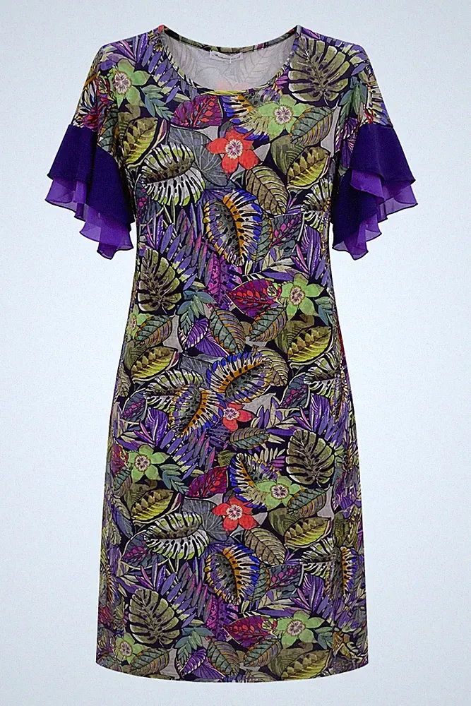 Kleid 100% Viskose Eris Motiv mit Rüschen