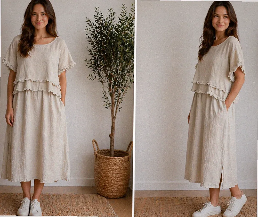 Kleid 2 teilig Tunika Longshirt Sommer onesize Gr ca 40,42,44 Leinen