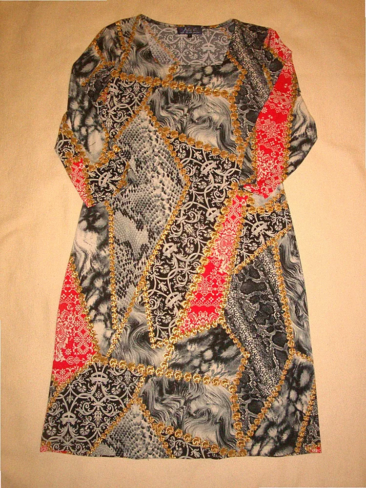 Kleid * 3/4 Arm * Gr. S 36 * Julie C. * gemustert * Eckiger Ausschnitt *