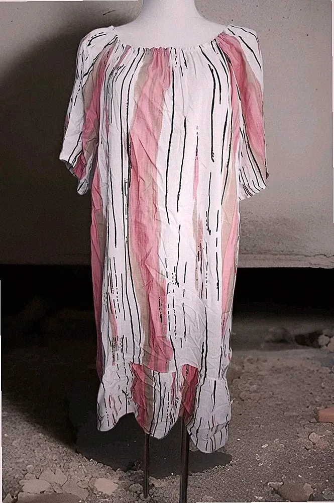 Kleid 46 48 50 Streifen Sommer Urlaub Carmenausschnitt Viskose Übergröße Curvy