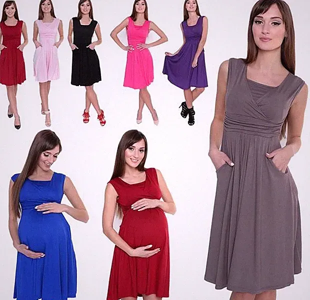 Kleid A-Linie MAMA Knielang mit Raffungen mit Taschen V-Ausschnitt