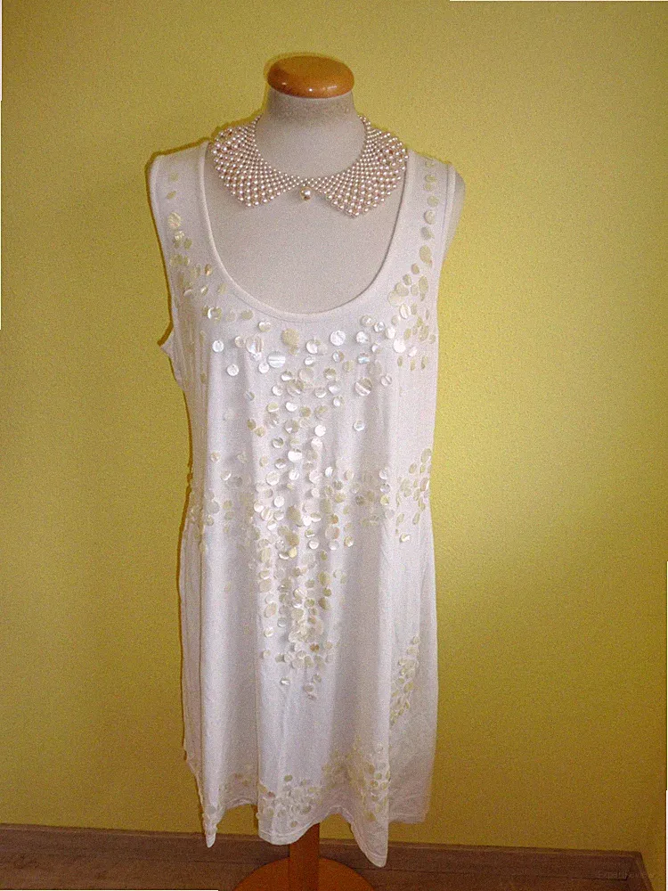 Kleid Alba Moda naturweiß mit Pailetten in Perlmuttoptik Gr 46