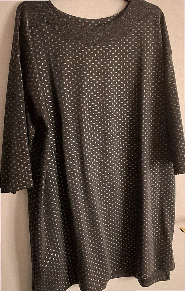 Kleid anthrazit silber gepunktet Glitzer A-Linie 3/4 Ärmel XL Damen