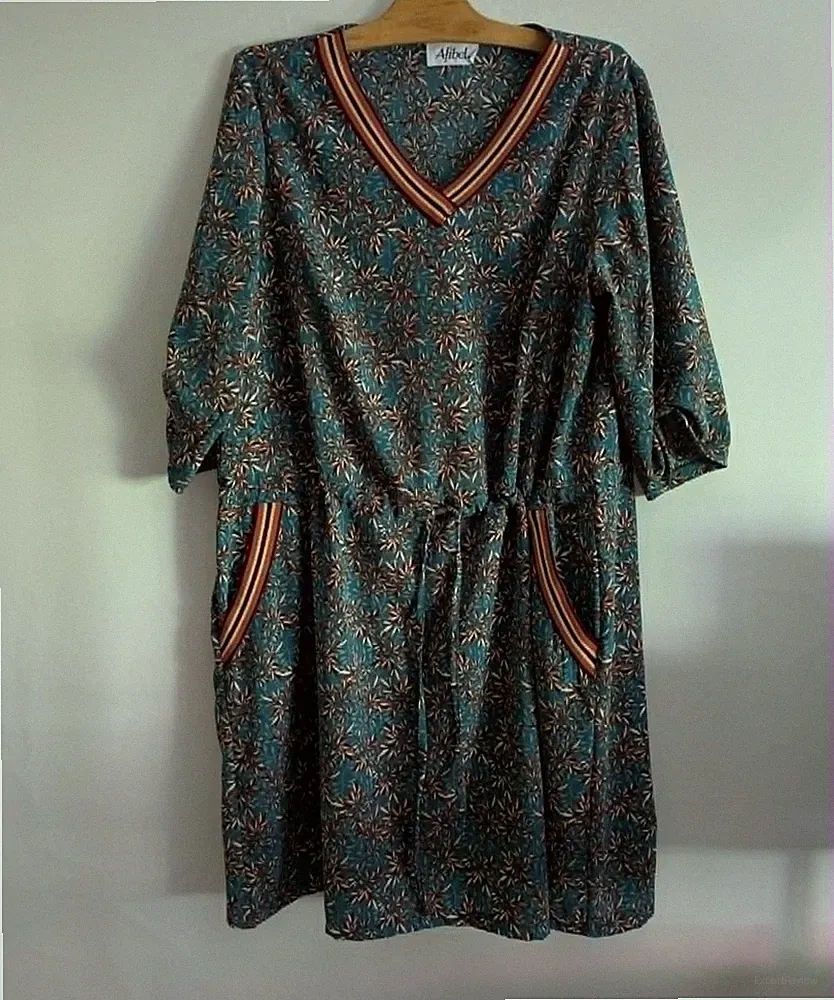 Kleid blau geblümt Polyester Elasthan Gr.46 Afibel (2606020)