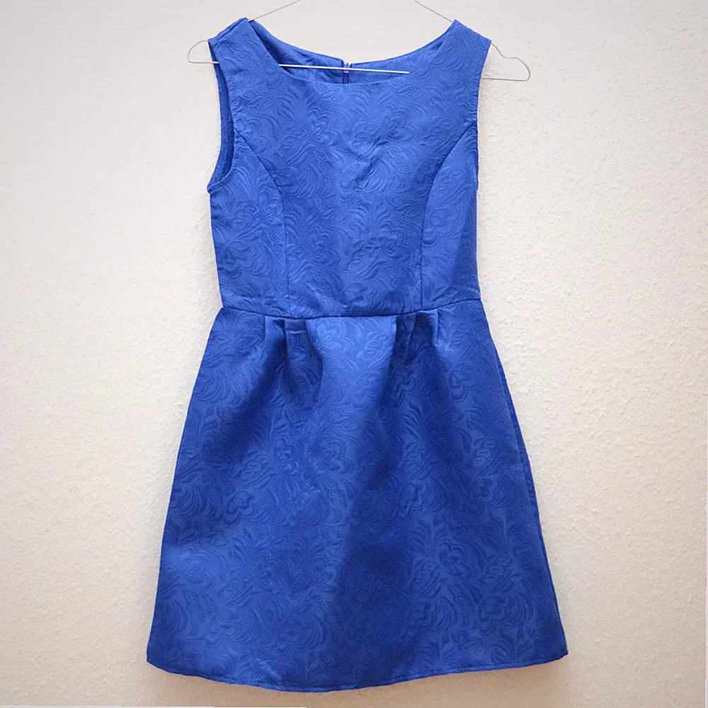 Kleid, blau, Muster, Jacquard, königsblau, Gr., 32, XXS, XS, 146, 152, A-Linie