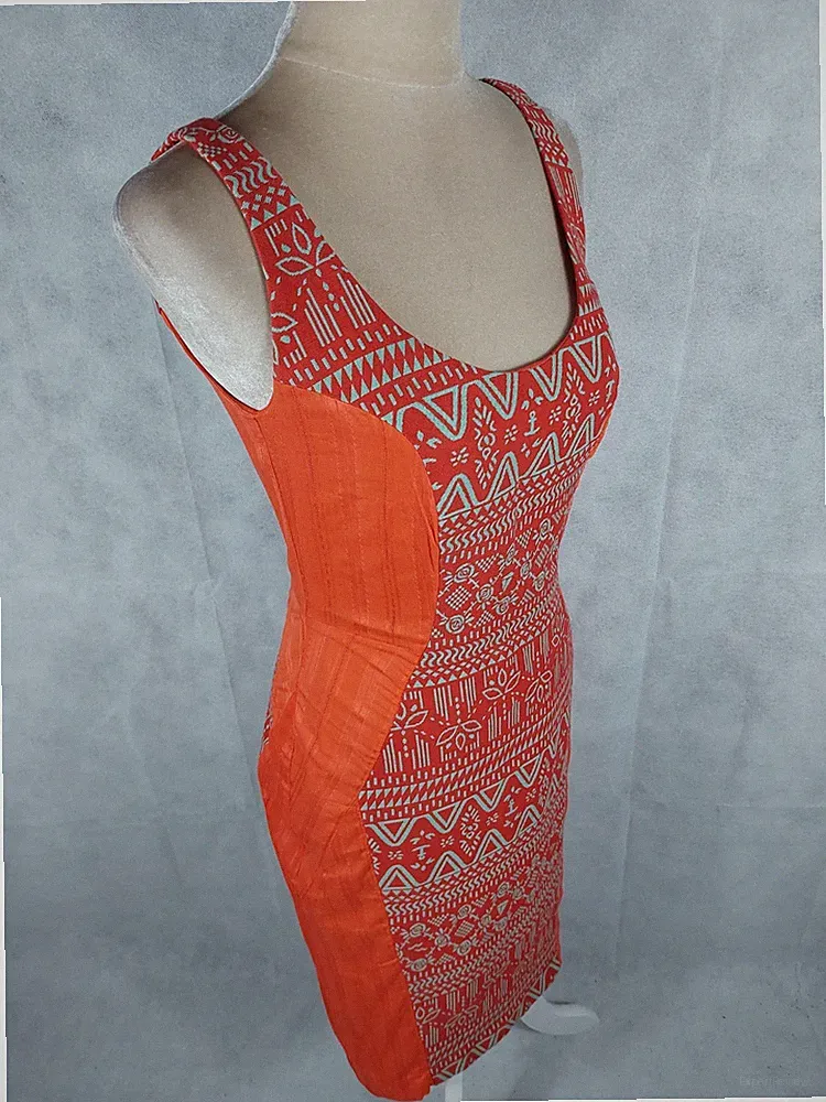 Kleid Blutsgeschwister Gr. XS 34 (S/36) rot orange Etuikleid Trägerkleid dress