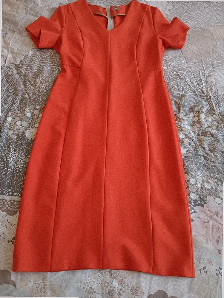 Kleid BOSS 40 ORANGE ROT Etuikleid Viskosemischung Kurzarm wie NEU