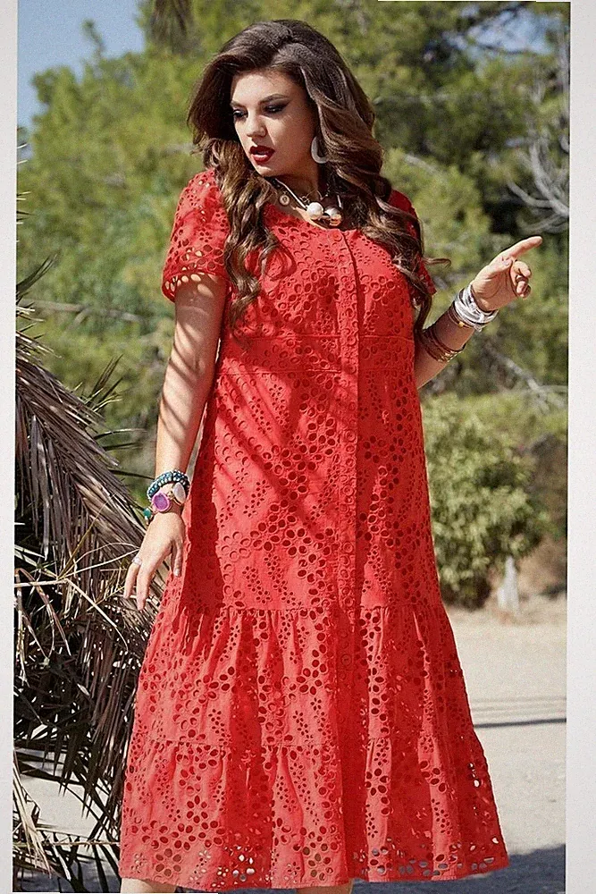 Kleid/Brustweite 104cm/Taille 100cm/Hüfte 108cm/Rot/Baumwolle/Neu Mit Etikett