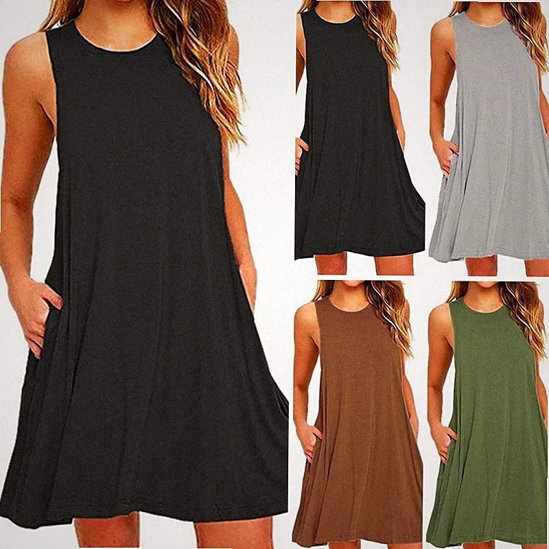 Kleid Damen A-Linie Strand für FREIZEIT Rundhals Mode Oversize Rundhals