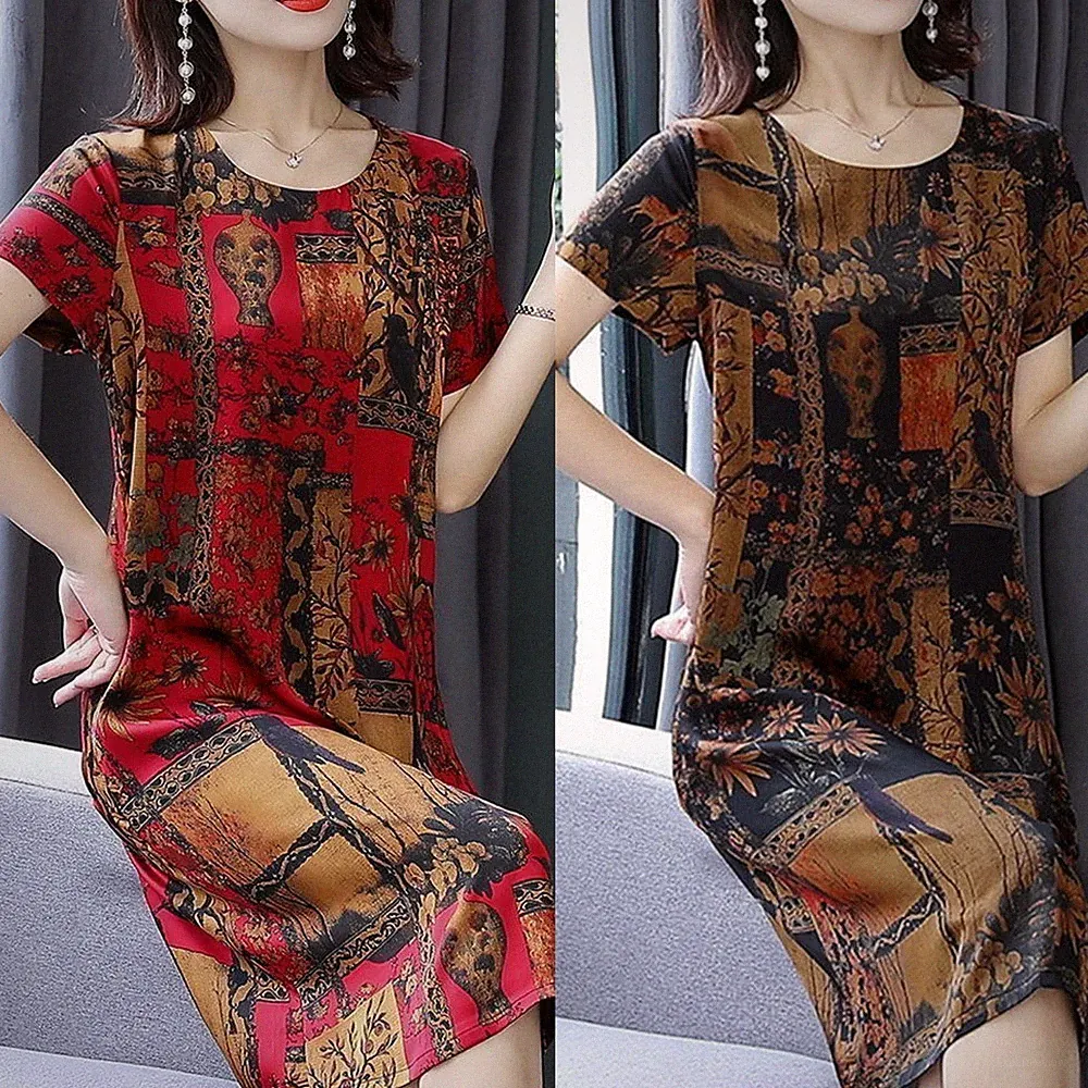 Kleid Damen Frauen A Linie Kleid für freizeit Lang Kleid Bedruckt Locker Retro