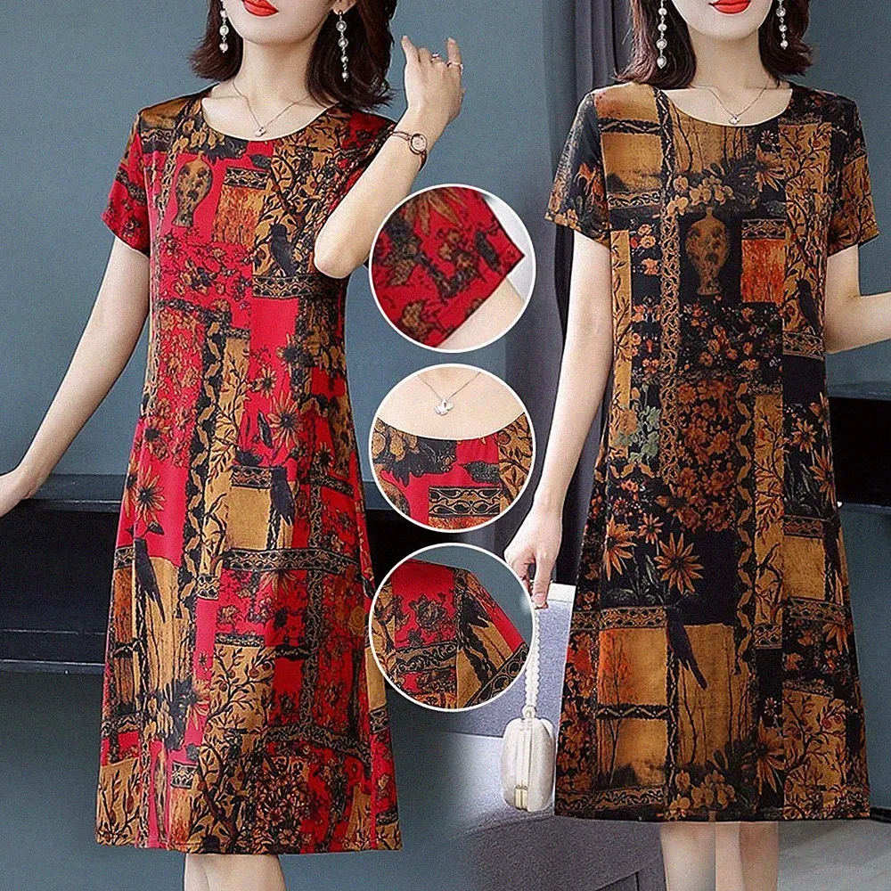 Kleid Damen Frauen A Linie Kleid für freizeit Lang Kleid Plussize Locker