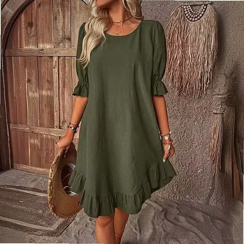 Kleid Damen Freizeit Locker Swing Hängerchen Kleider Damen Rüschen Kurzarm Mini