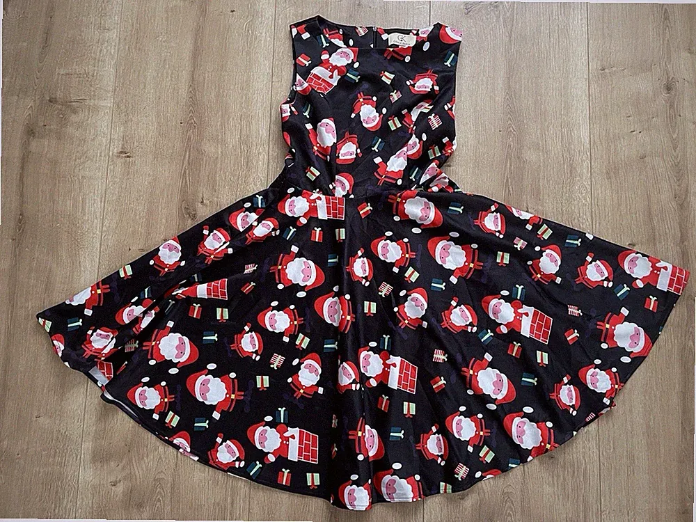 Kleid Damen GK Grace Karin Größe M Schwarz mit Weihnachtsmann Ärmellos