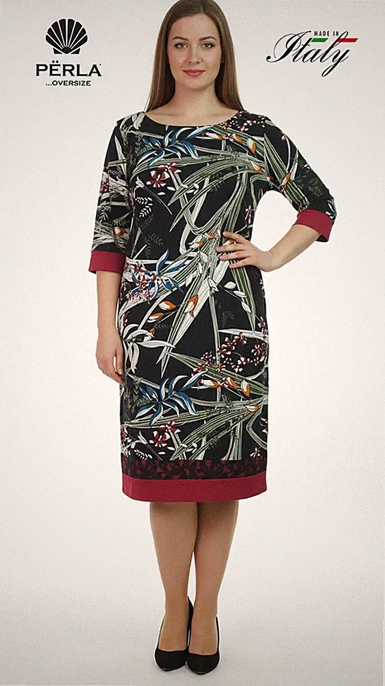 Kleid Damen Herbstkleid 3/4 Arm mit Spitze Made in Italy PERLE OVERSIZE