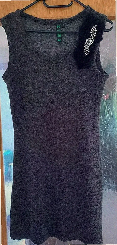 Kleid Damen S Anthrazit Perlen Ärmellos Herbst Frühling zeitlos elegant kurz