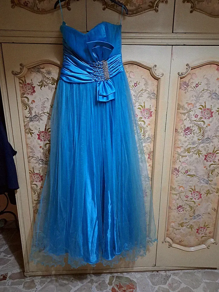 kleid damenkleid elegant lang türkis Tüll Zeremonie Hochzeit Event