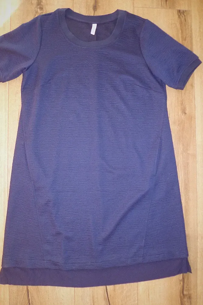 Kleid dunkelblau Gr. 48 v.Sheego dicker Stoff kurzarm Taschen Tüll Abschluss Ne