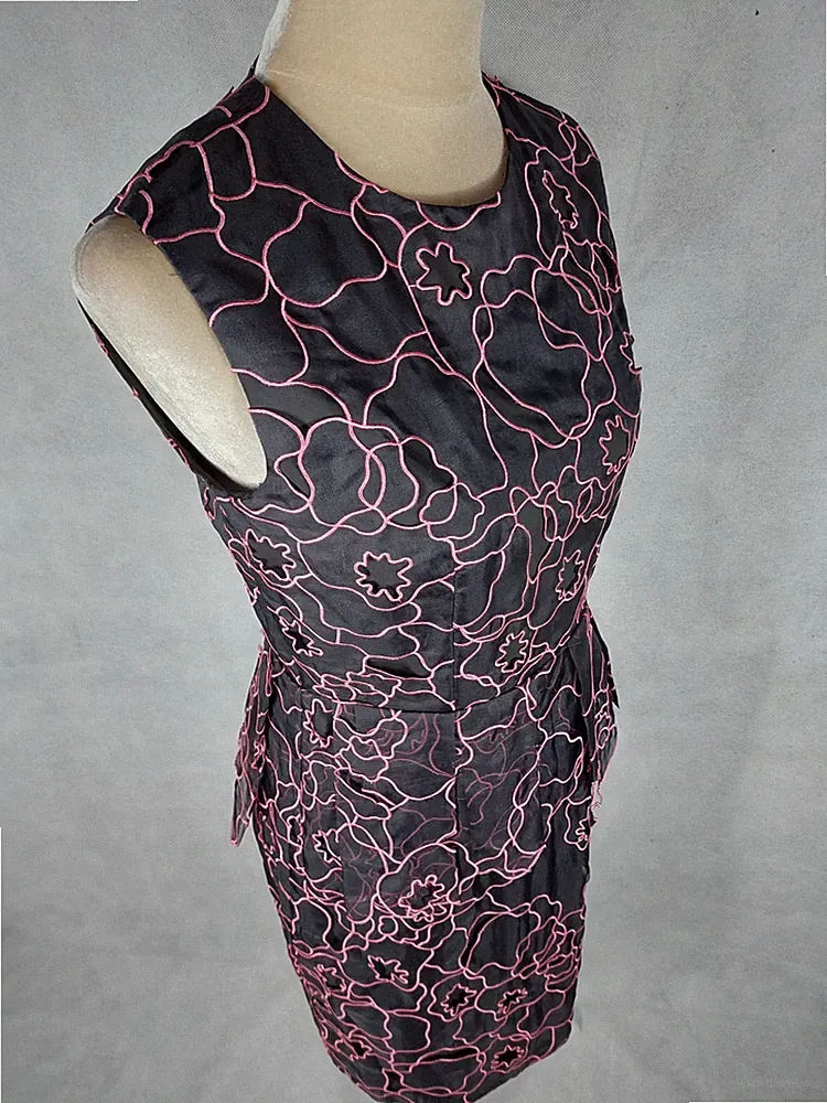 Kleid DVF Diane von Fürstenberg Gr. 8 (S/36) schwarz rosa Designerkleid Seide