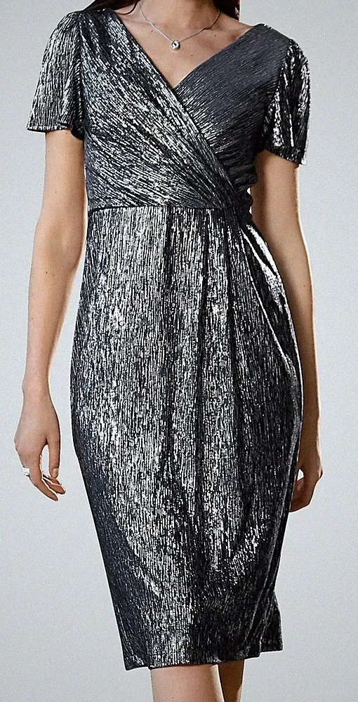 Kleid Festkleid Abendkleid Etuikleid Partykleid blau silber 38 42 44 48 52 54
