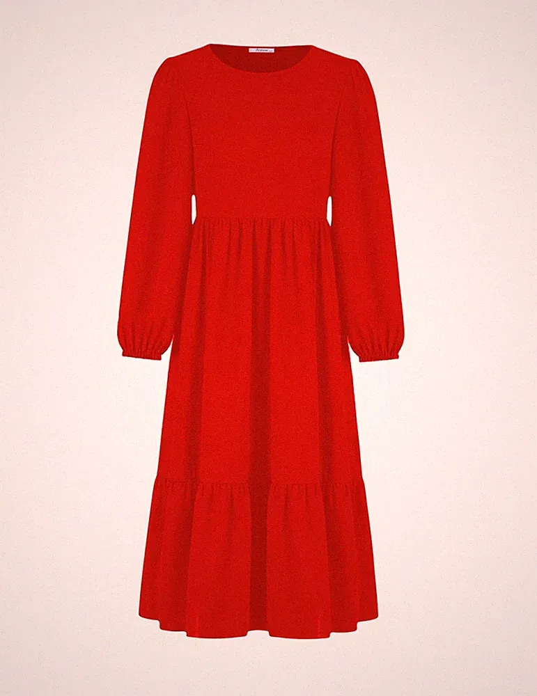 Kleid für Mädchen Rot Weihnachtskleid Lang Freizeitkleid ALinie Langarmkleid...