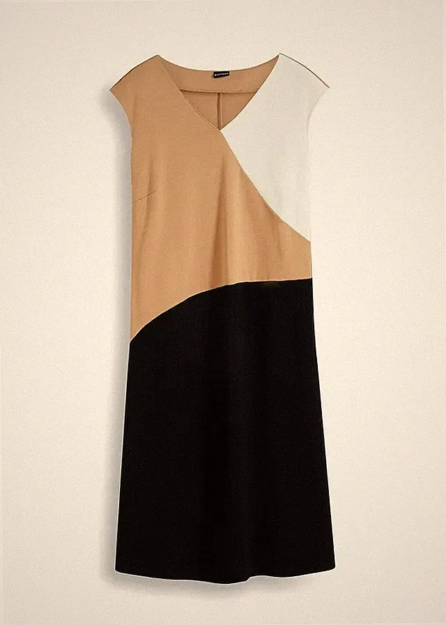 Kleid Gr. 32/34 Schwarz/Camel/Weiß Damen Jerseykleid ärmelloses Etuikleid Neu*
