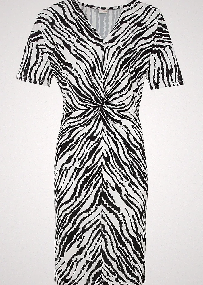 Kleid Gr. 32/34 Schwarz Wollweiß Damen-Dress Etuikleid Freizeitkleid Neu