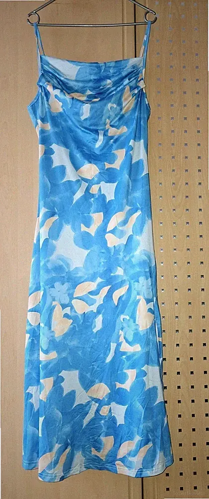 Kleid Gr.44 Trägerkleid A- Linie Ungetragen Wasserfallauschnitt Sommer Blau