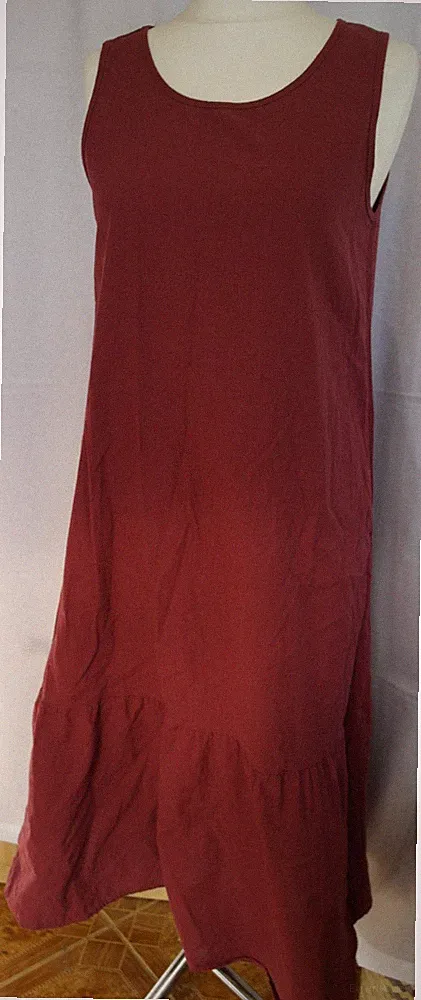 Kleid Gr.L wadenlang 100% Baumwolle weinrot Stufenkleid Mittelalter Look wie neu