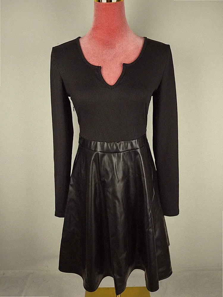 Kleid Gr. M 38 (S/36) NEU schwarz Kunstleder Party dress A-Linie elegant stretch