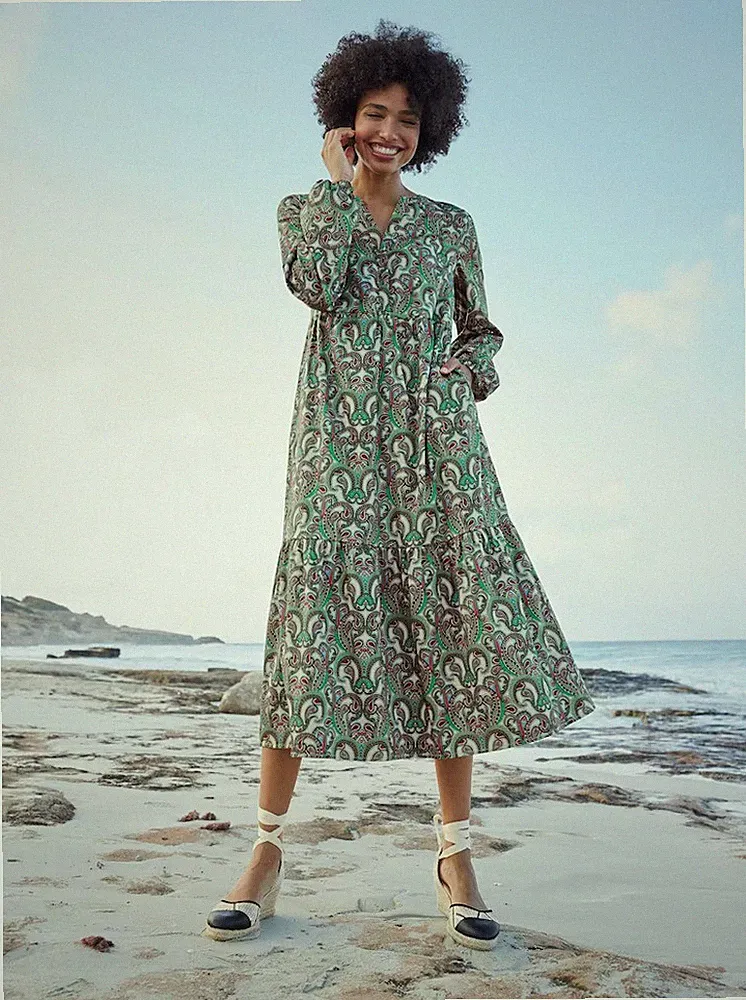 Kleid grün 36 Damen HEINE Druck-Kleid Paisley-Print apfel/ecru - 2.5244